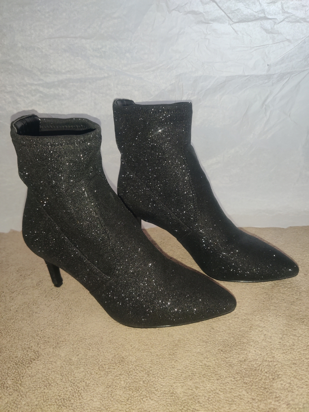 Black Glitter Pointed Toe Ankle Boots